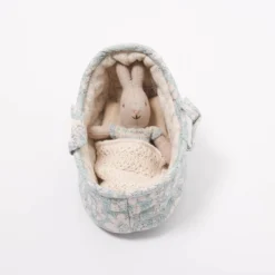 Maileg Rabbit In Carry Cot | Light Blue